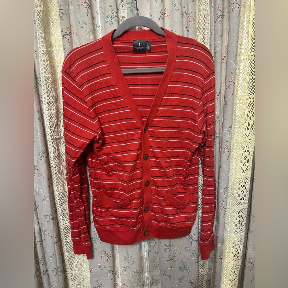 Urban Outfitters Hawkings McGill Red Striped Cardigan Men’s Size Small‎